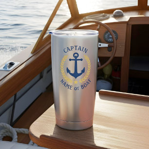 Captain Boat Name Anchor Gold Laurel Star Navy Insulated Tumbler