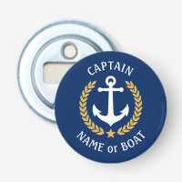 Captain Boat Name Anchor Gold Style Laurel Navy