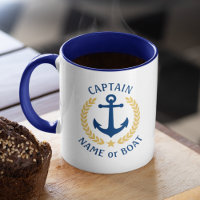 Captain Boat Name Anchor Gold Style Laurel Navy Mu