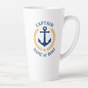 Captain Boat Name Anchor Gold Style Laurel Star Latte Mug