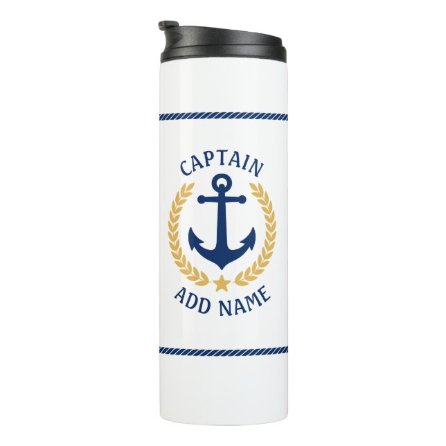 Captain Boat Name Anchor Gold Style Laurel Star Thermal Tumbler (Rotated Right)