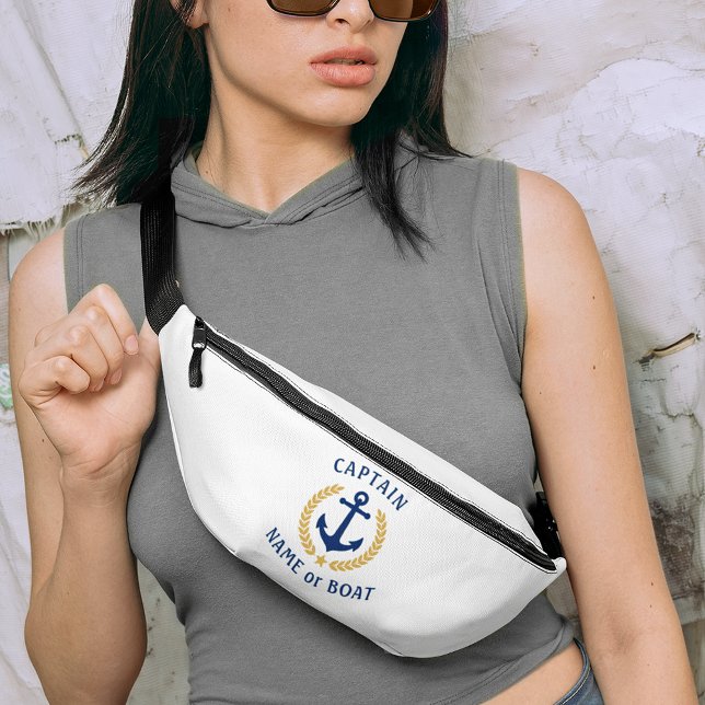 Captain Boat Name Nautical Anchor Gold Laurel Star Bum Bags (Creator Uploaded)