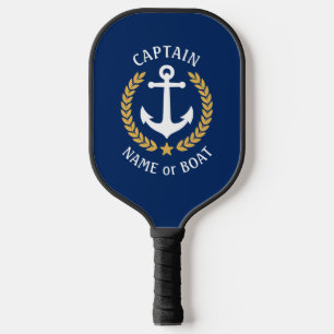 Captain Boat Name Nautical Anchor Gold Laurel Star Pickleball Paddle