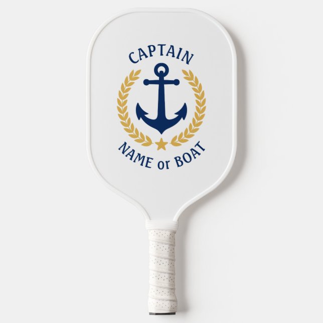 Captain Boat Name Nautical Anchor Gold Laurel Star Pickleball Paddle (Front)
