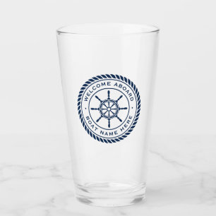 Captain boat name rope frame nautical ship's wheel glass