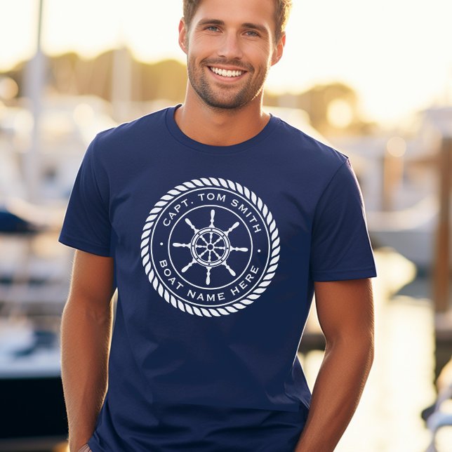 Captain boat name rope frame nautical ship's wheel T-Shirt (Captain boat name rope frame nautical ship's wheel T-Shirt)