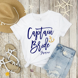 Captain Bride   Modern Blue Calligraphy  T-Shirt