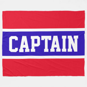 CAPTAIN Bright Red White Blue Athletic Stripes Fleece Blanket