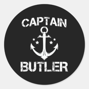 Captain Butler Funny Birthday Personalised Surname Classic Round Sticker