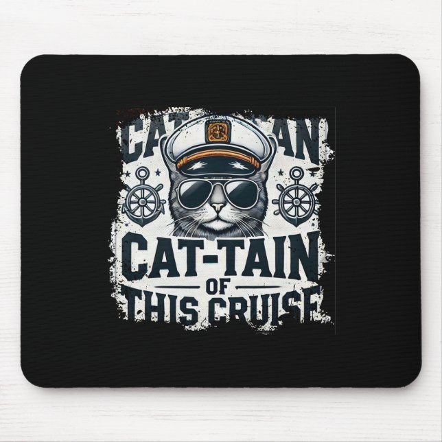 Captain Cat-tain Of Cruise Ship Sea Vacation Kitte Mouse Pad (Front)