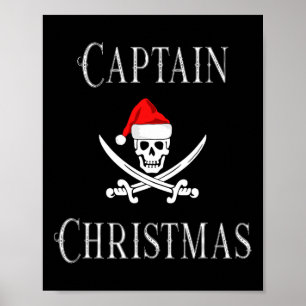 Captain Christmas Holiday Pirate Skull Santa Hat B Poster