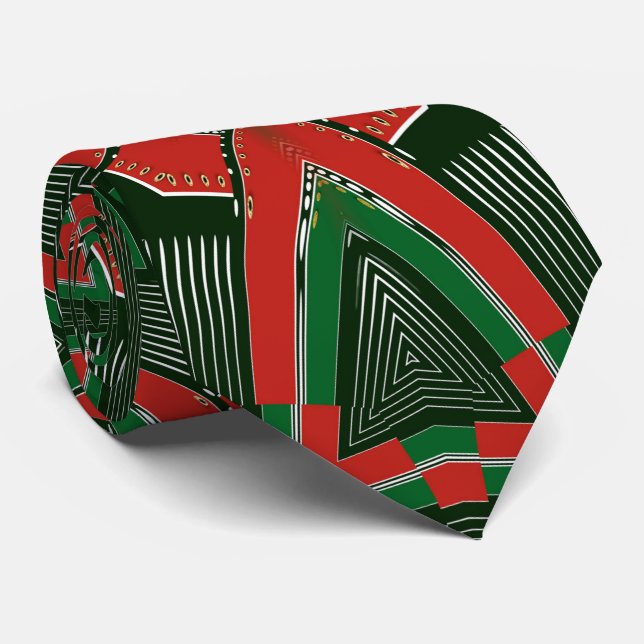 Captain Christmas Red & Green Geometric Scifi Vibe Tie (Rolled)