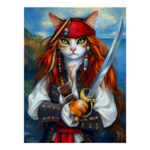 Captain Claws of the Azure Sea   Pirate Cat Poster