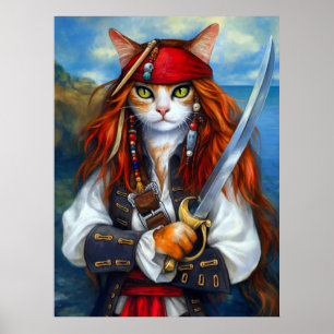 Captain Claws of the Azure Sea   Pirate Cat Poster