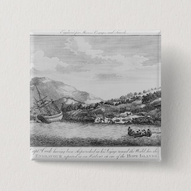 Captain Cook having been shipwrecked 15 Cm Square Badge (Front)