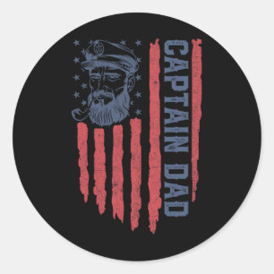 Captain Dad American Flag Funny Pontoon Boating 4t Classic Round Sticker