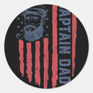 Captain Dad American Flag Funny Pontoon Boating 4t Classic Round Sticker