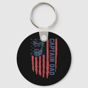 Captain Dad American Flag Funny Pontoon Boating 4t Key Ring
