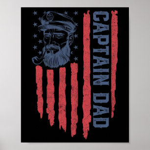 Captain Dad American Flag Funny Pontoon Boating 4t Poster