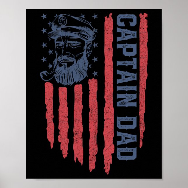 Captain Dad American Flag Funny Pontoon Boating 4t Poster (Front)