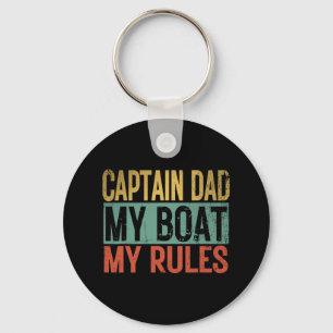 Captain Dad My Boat My Rules Funny Retro Yacht Boa Key Ring