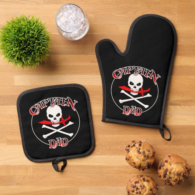 Captain Dad  Oven Mitt & Pot Holder Set (Top Down)