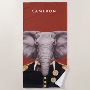 Captain Elephant Add Your Name Beach Towel
