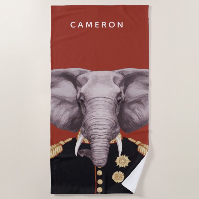 Captain Elephant | Add Your Name Beach Towel (Front)