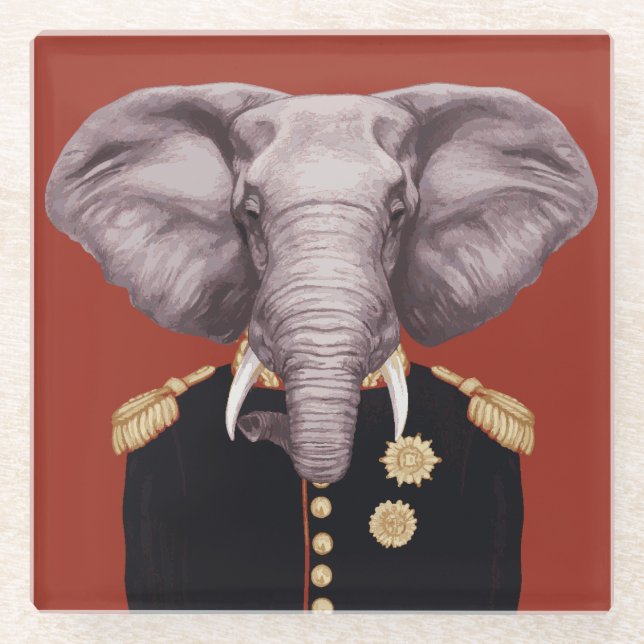 Captain Elephant Glass Coaster (Front)