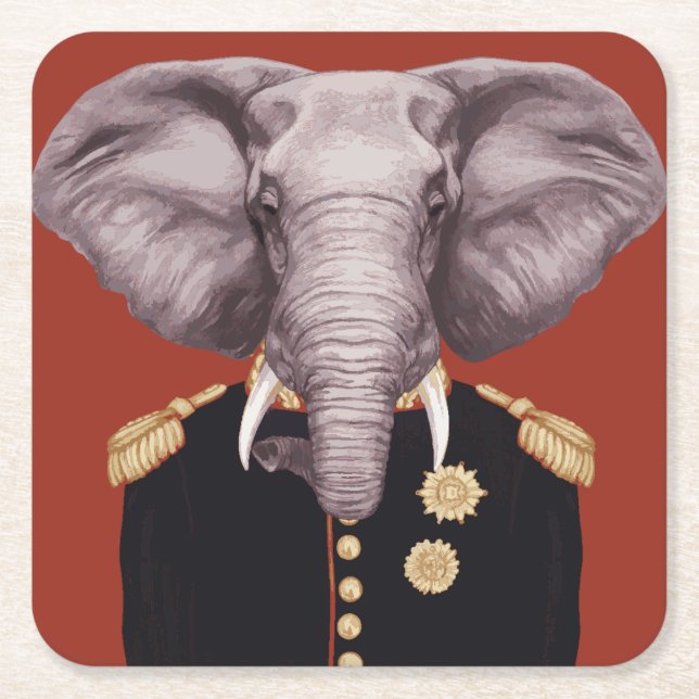 Captain Elephant Square Paper Coaster (Front)
