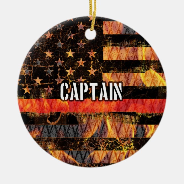 Captain Firefighter Flag Ceramic Ornament (Front)