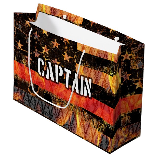 Captain Firefighter Flag Large Gift Bag (Front Angled)
