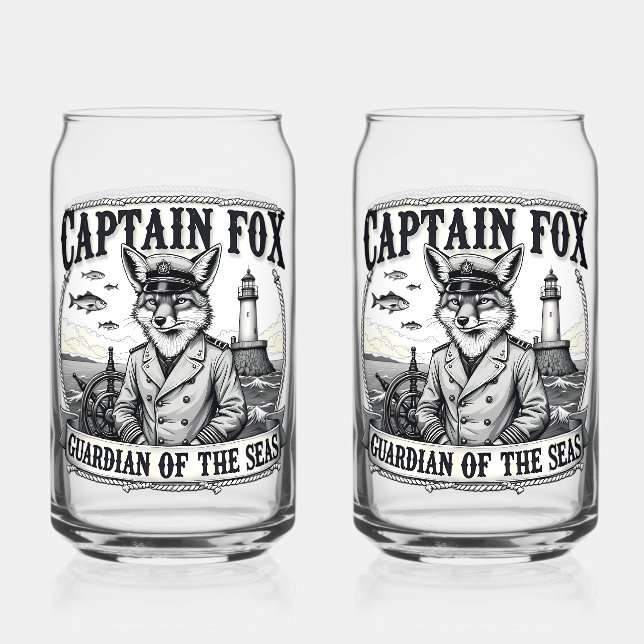 Captain Fox Guardian of Seas Nautical Design Can Glass (Front)