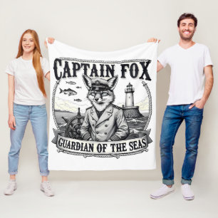 Captain Fox Guardian of Seas Nautical Design Fleece Blanket