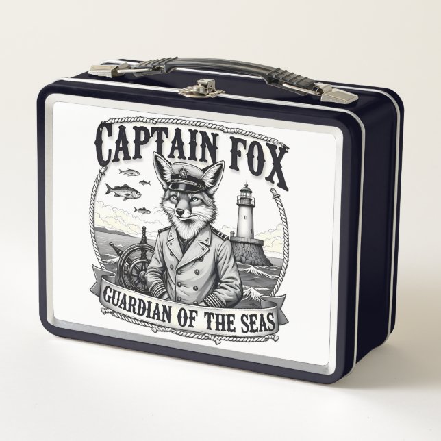 Captain Fox Guardian of Seas Nautical Design Metal Lunch Box (Front)