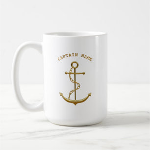 Captain Gold Anchor Custom Nautical Coffee Mug