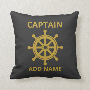 Captain Gold Ship Wheel Add Name Cushion