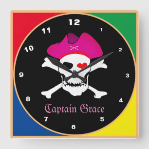 Captain "Grace" & Pirates - Treasure Island /girls Square Wall Clock