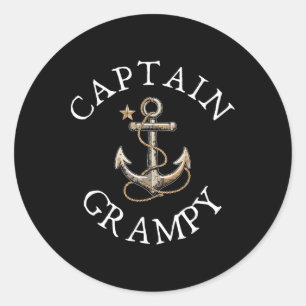 Captain Grampy Boat Sailing Boating Vintage Anchor Classic Round Sticker