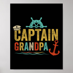 Captain Grandpa Pontoon Lake Sailor Fishing Boatin Poster