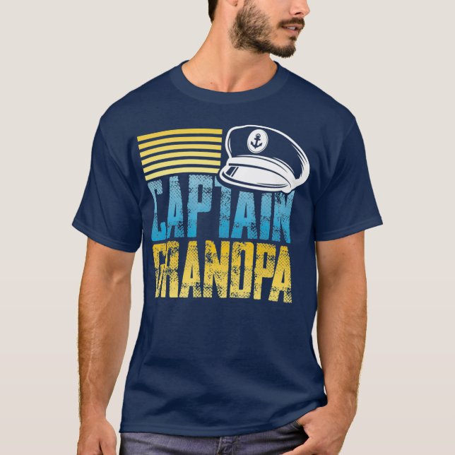 Captain Grandpa  Sailing Captain Hat  Boat Lover T-Shirt (Front)