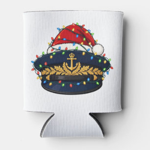 Captain Hat Santa Hat Christmas Lights Nautical Can Cooler