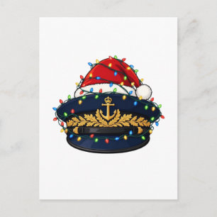 Captain Hat Santa Hat Christmas Lights Nautical Postcard