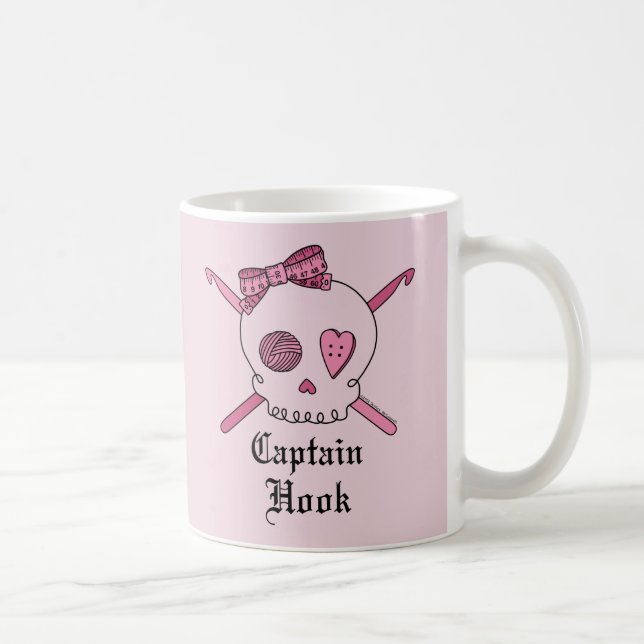 Captain Hook Skull & Crochet Hooks (Pink Back) Coffee Mug (Right)