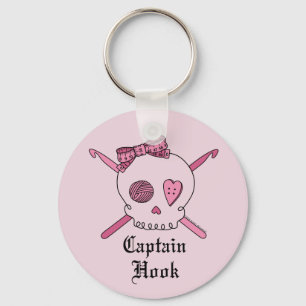 Captain Hook Skull & Crochet Hooks (Pink Back) Key Ring