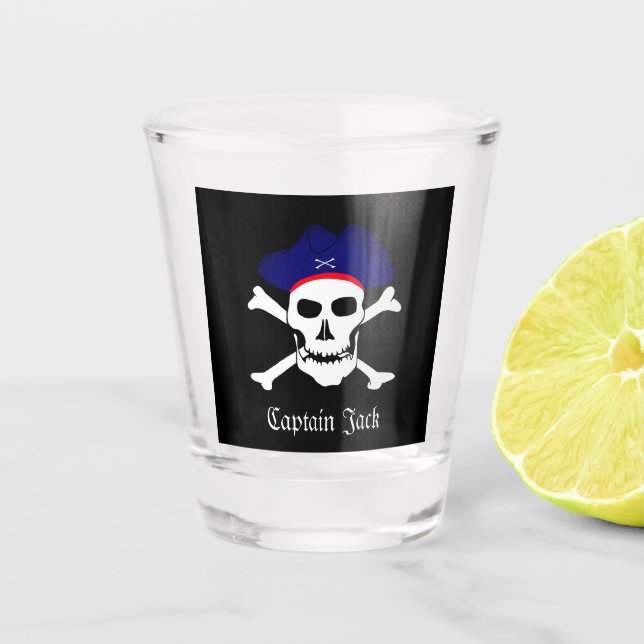 Captain Jack & Pirates Flag, Skull / Party drinks Shot Glass (Front)