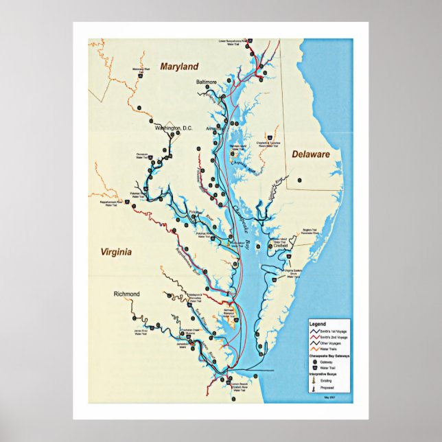 Captain John Smith Chesapeake Trails Map Poster (Front)