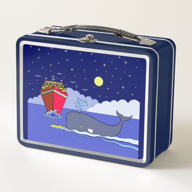 Captain Kayak Saved by Whale Metal Lunch Box (Front)