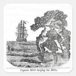 Captain Kidd Burying His Bible, illustration Square Sticker