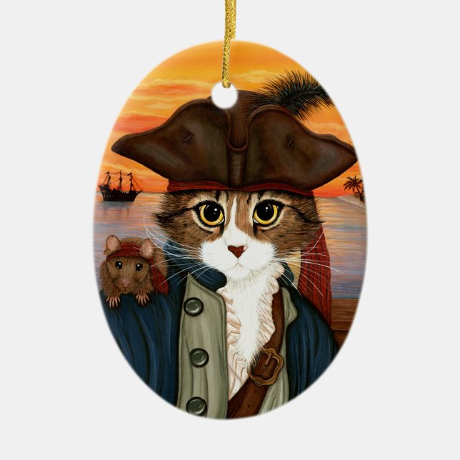 Captain Leo, Pirate Cat & Rat Fantasy Art Ornament (Front)